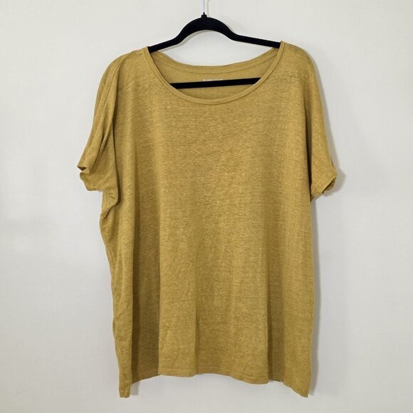 Eileen Fisher Top Womens 3X Yellow Mustard Tunic SS Round Neck Office Lagenlook - Picture 11 of 12